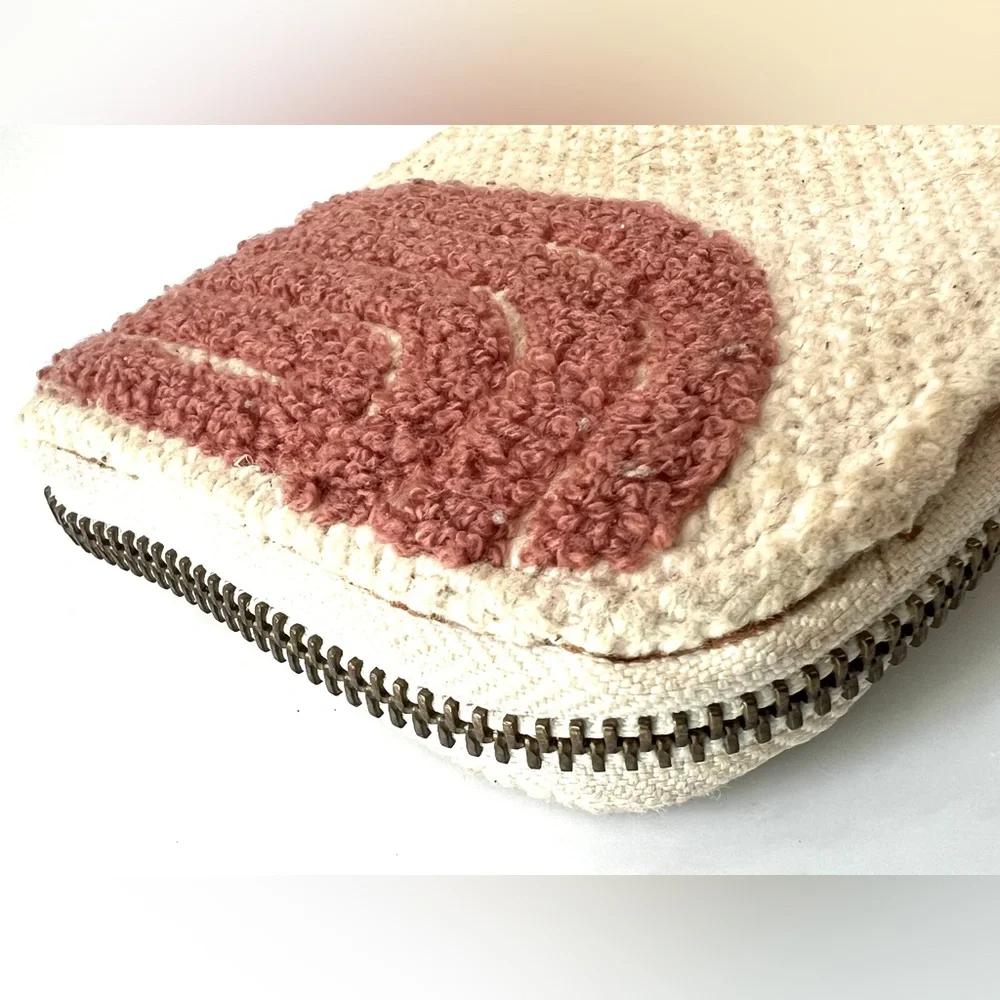 Universal Thread Wallet Small Zip Cream with Brown Strips